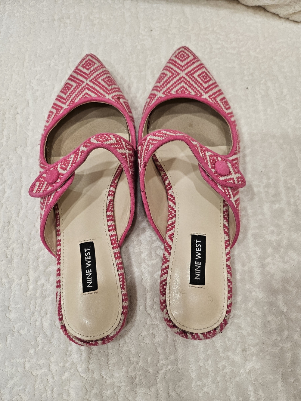 Nine West Pink Patterned Pointed-Toe Mary Jane Flats